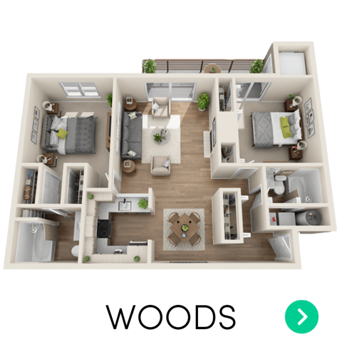 2 bedroom floor plan at the Emerson Apartments in Ann Arbor, MI